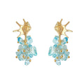 Gold Tone Shell Aqua Glass Chip Cluster Earrings In Clip And Stud Styles view 5