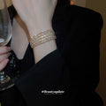 Three Or Five Row Pearl Like Crystal Open Cuff In Gold Or Silver Tone view 4