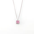 Steel Square Pink Zircon Pendant Curb Chain Necklace view 5