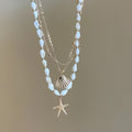 Gold-Tone Shell and Starfish Layered Necklace Decorative Jewelry Accessory view 2