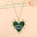 Gold Tone Pearl-Edged Heart Evil Eye Pendant Necklaces in Five Colors view 7