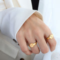 Gold And Steel Rose Engraved Signet Rings Multi Size view 4