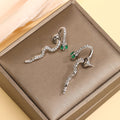 Green Accent Snake Long Dangle Stud Earrings in Two Finishes view 4