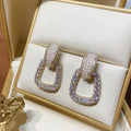 Silver Tone Crystal Geometric Drop Earrings with Open Centers view 6