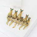 Six Cats On Fence Brooch Green Eyes Gold Silver Tone Pin view 3