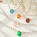 Pearl Bead Teardrop Stone Pendant Necklaces Five Color Styles view 2