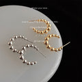Silver Beaded Ball Hoop Earrings Graduated Metal Sphere Cuffs view 3