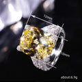 Yellow Rectangular Solitaire Triple-Pave Ring In Silver Tone view 4