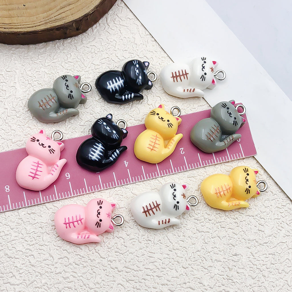 Cartoon Resin Cat Charm Pendant Jewelry Findings for Earrings Necklace Keychain DIY