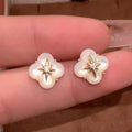 White Four Petal Starburst Stud Earrings Statement Jewelry view 3