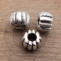 Antique Silver Pumpkin Ribbed Round Large Hole Bead view 2