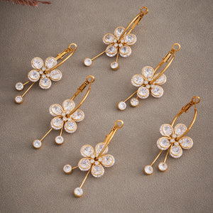 Crystal Five Petal Flower Drop Earrings in Three Metal Finishes