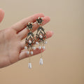 Antique Gold Flower Pearl Look Long Chandelier Earrings view 6