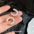 Double Row Pearl Like Bead Cuff Clip On Earrings Statement Jewelry Pair view 4