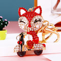 Jeweled Scooter Riding Fox Keychains in Five Colors and Fifteen Loop Options view 3