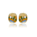 Orange and Blue Landscape Square Statement Stud Earrings view 5