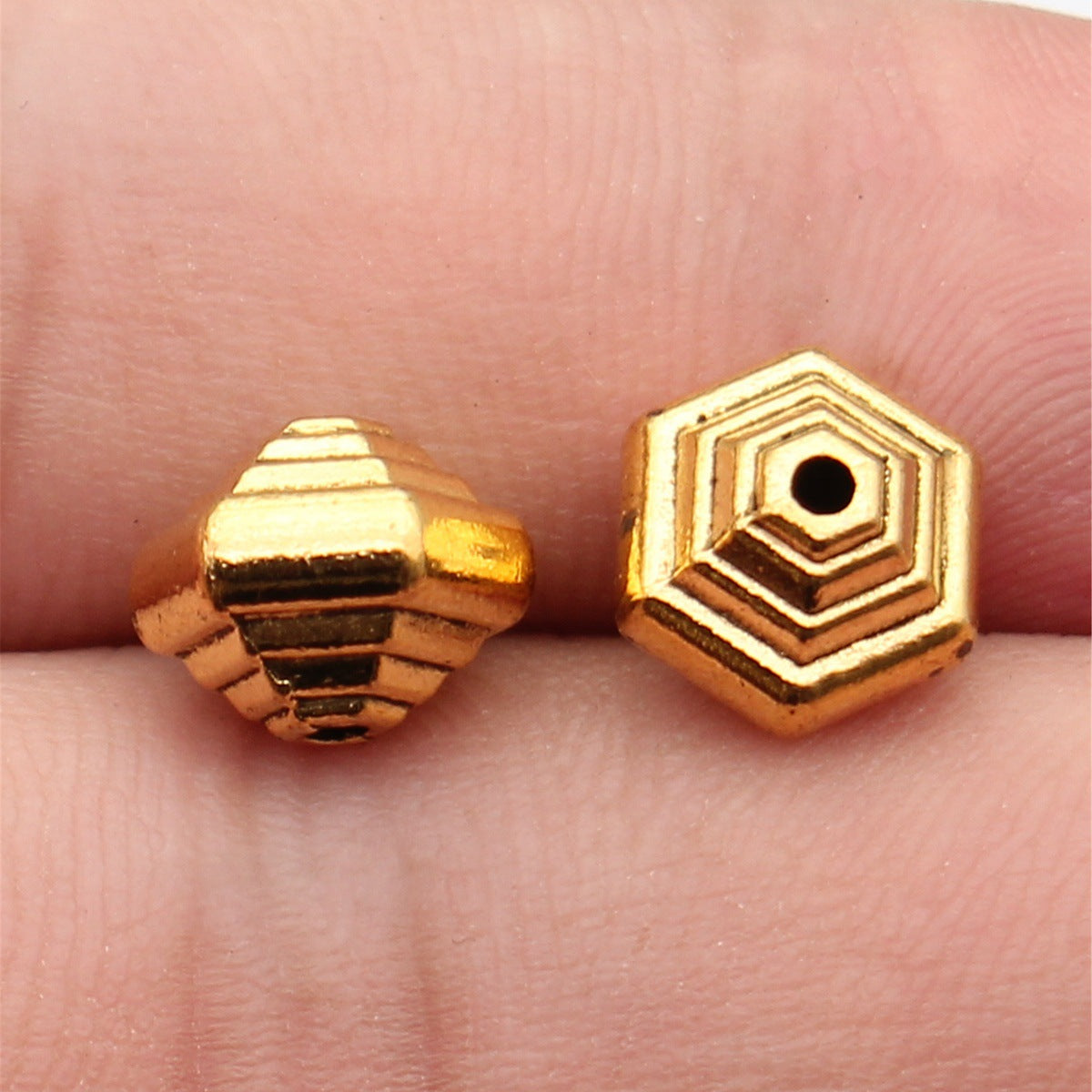 9.6x9.6x8.2mm 2.2g Antique Gold Zinc Alloy Layered Hexagon Loose Metal Beads for Bracelet DIY Jewelry Making
