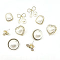 Gold Tone Pearl Bow Heart and Geometric Stud Earrings view 2