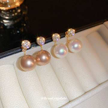 Crystal Stud Earrings With Champagne and White Pearl Drops