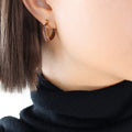 Brown Enamel V-Shape Hoop Earrings Gold Steel Tone view 7