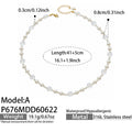 Pearl Clear Bead Station Necklace Gold Steel Models A B view 7