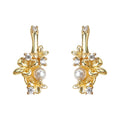 Gold Tone Floral Branch Pearl Clear Stone Earrings In Clip And Stud Styles view 5