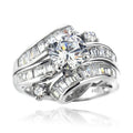 White Metal Bypass Round Center Baguette Cocktail Ring Alloy view 1