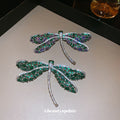 Silver Tone Large Dragonfly Brooch With Green Purple And Clear Crystals view 2