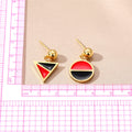 Gold Tone Red and Black Geometric Stud Drop Earrings view 4