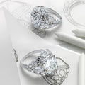 Silver Tone Square Stone Leaf Halo Statement Ring Polished Metal Jewelry view 3