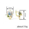 Gold Tone Blue Flower Stud Earrings with Layered Petals view 4