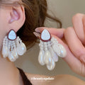 White Shell and Pearl Cluster Drop Earrings Jewelry Accessory view 1