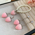 Pink Flocked Strawberry Earrings Stud And Chain Dangle view 4