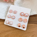 Rose Gold Pearl Shell Metal Mixed Stud Earring Six Pair Set view 6