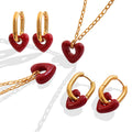 Red Hollow Heart Hoop Earrings Or Gold Pendant Necklace view 5