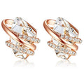 Crystal Leaf Wrap Huggie Earrings In Three Colors Polished Metal Jewelry view 3