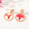 Gold Tone Round Pressed Flower Drop Stud Earrings in Six Designs view 7
