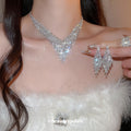 Silver Rhinestone V Tassel Necklace Drop Earring 2-Piece Set view 2