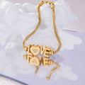 Gold Stainless Steel LOVE Letter Heart Bracelet Snake Chain view 3