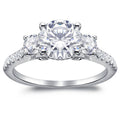 Silver Three Stone Clear Round CZ Pave Band Ring Metal view 4