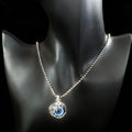 Silver Tone Dragon Frame Blue Evil Eye Pendant Necklace view 2