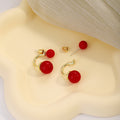 Gold Tone Small Huggie Graduated Double Red Bead Earrings view 3