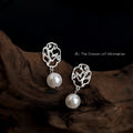 Silver Tone Plum Blossom Cutout Pearl Drop Earrings view 4
