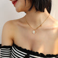 Gold Camellia Shell Disc Pendant Necklace Mixed Link Chain view 3