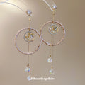 Woven Circle Moon and Star Long Tassel Stud Earrings view 2