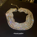 Gold Multi-Row AB Rhinestone Wide Choker Necklace Single Style view 2