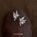 Silver Tone Flying Bird White Pearl And Clear Stone Stud Earrings view 6