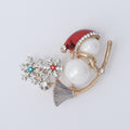 Pearl Snowman Brooch With Red Hat and Crystal Evergreen Tree view 6