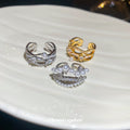 Pearl Crystal Open Multi Band Rings Silver and Gold view 2