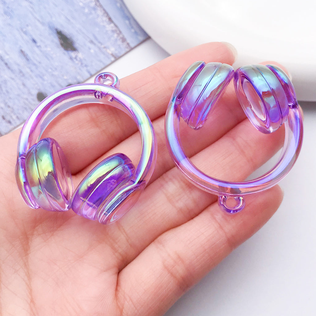 Transparent UV Iridescent Acrylic 3D Headphones Charm Pendant for DIY Keychain Jewelry